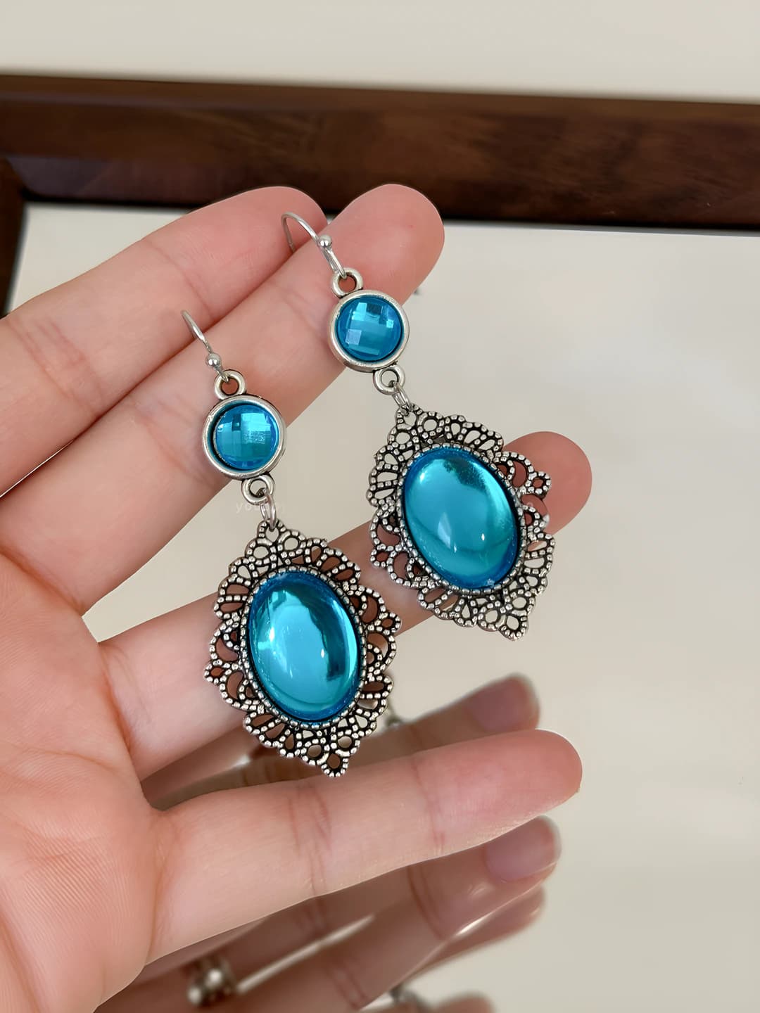 Silver blue earring