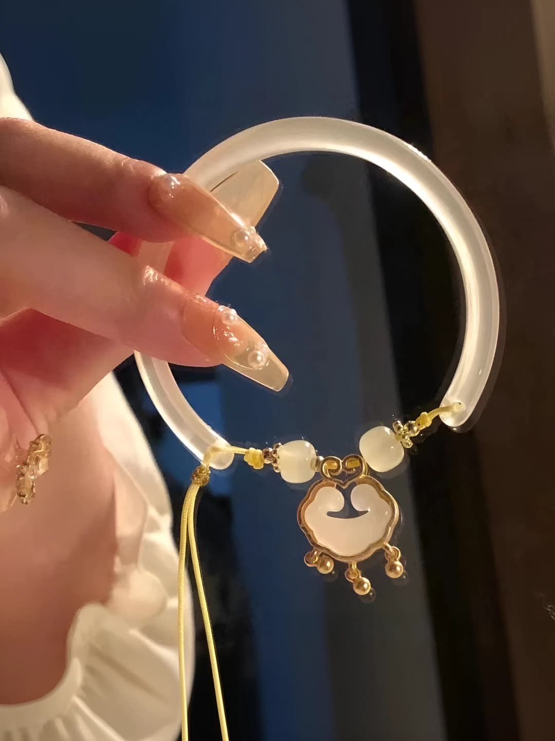 Women's bangle bracelet with peace lock charm, cartoon style design element, light luxury