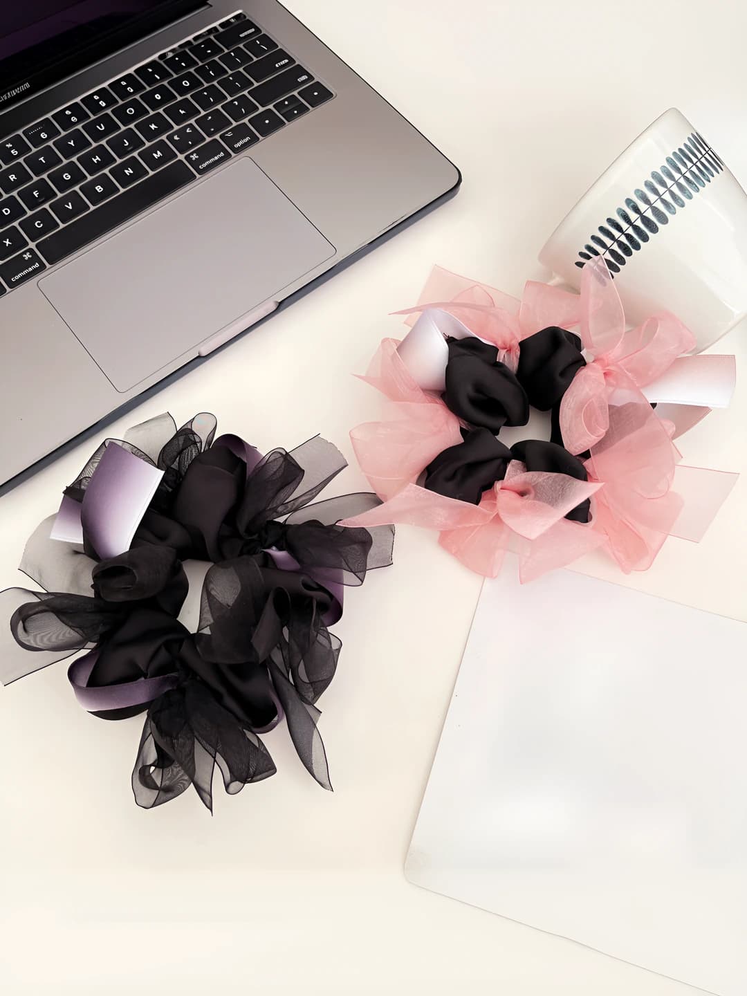 Women's Korean style fabric hair tie with bow, high stretch