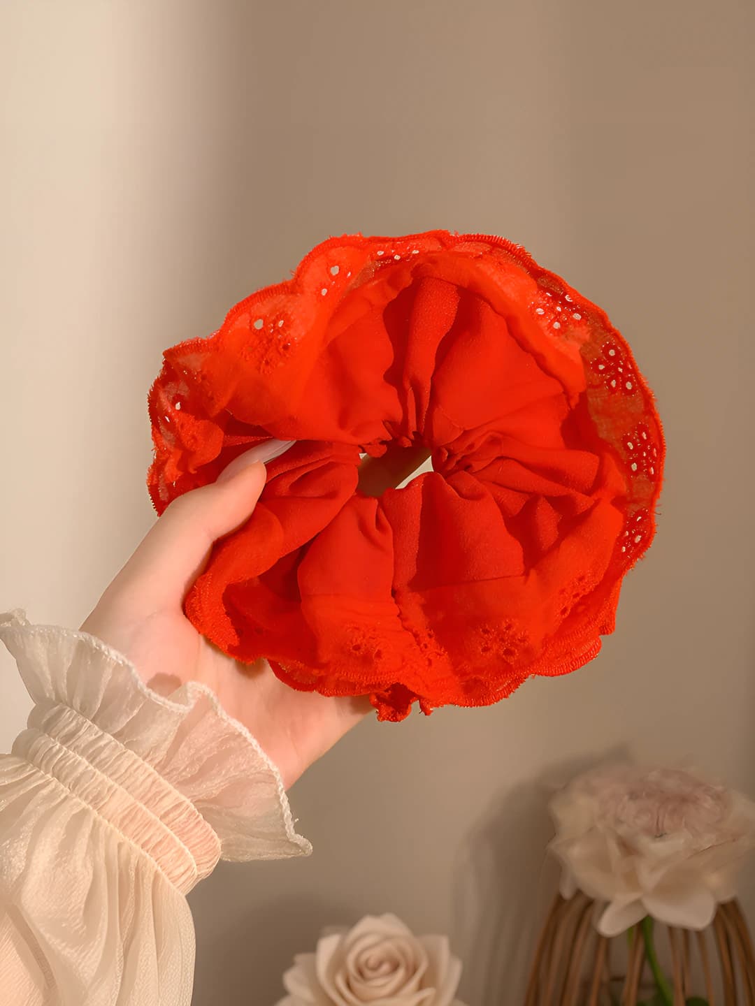 3# red lace scrunchie (4 layers)
