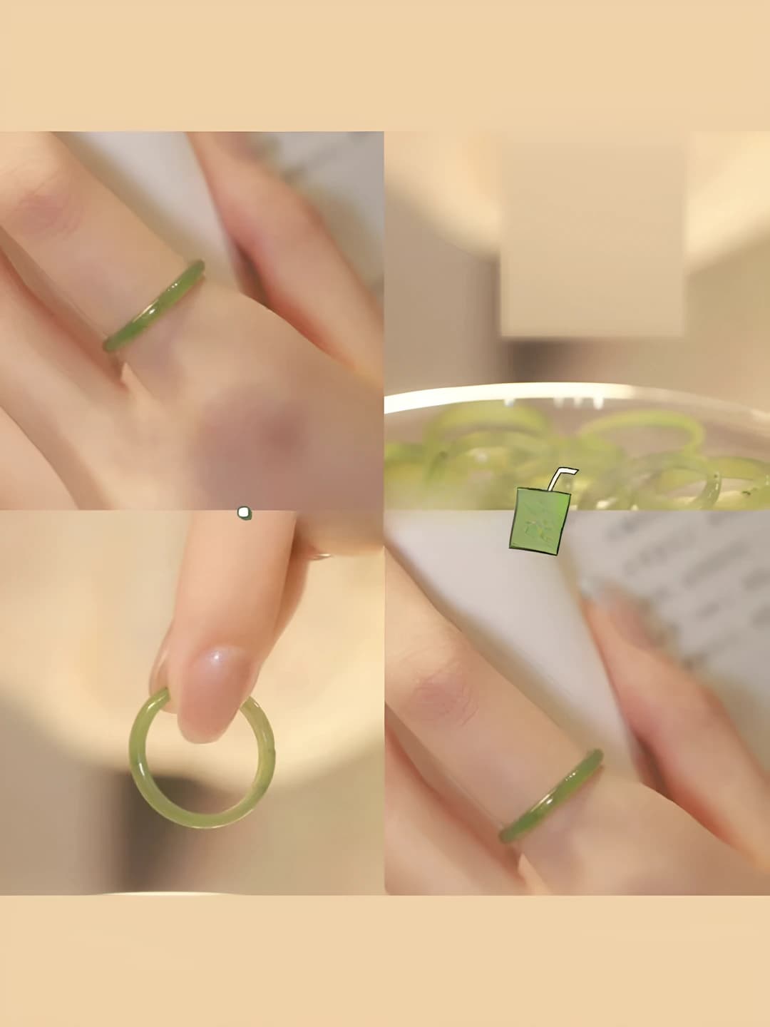 Women's retro style glass ring with geometric design