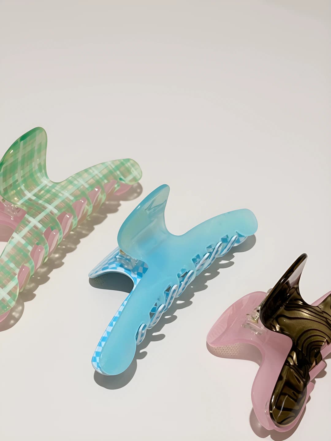 Women's summer acrylic claw hair clip: double-sided, plaid pattern, color-blocked, country style