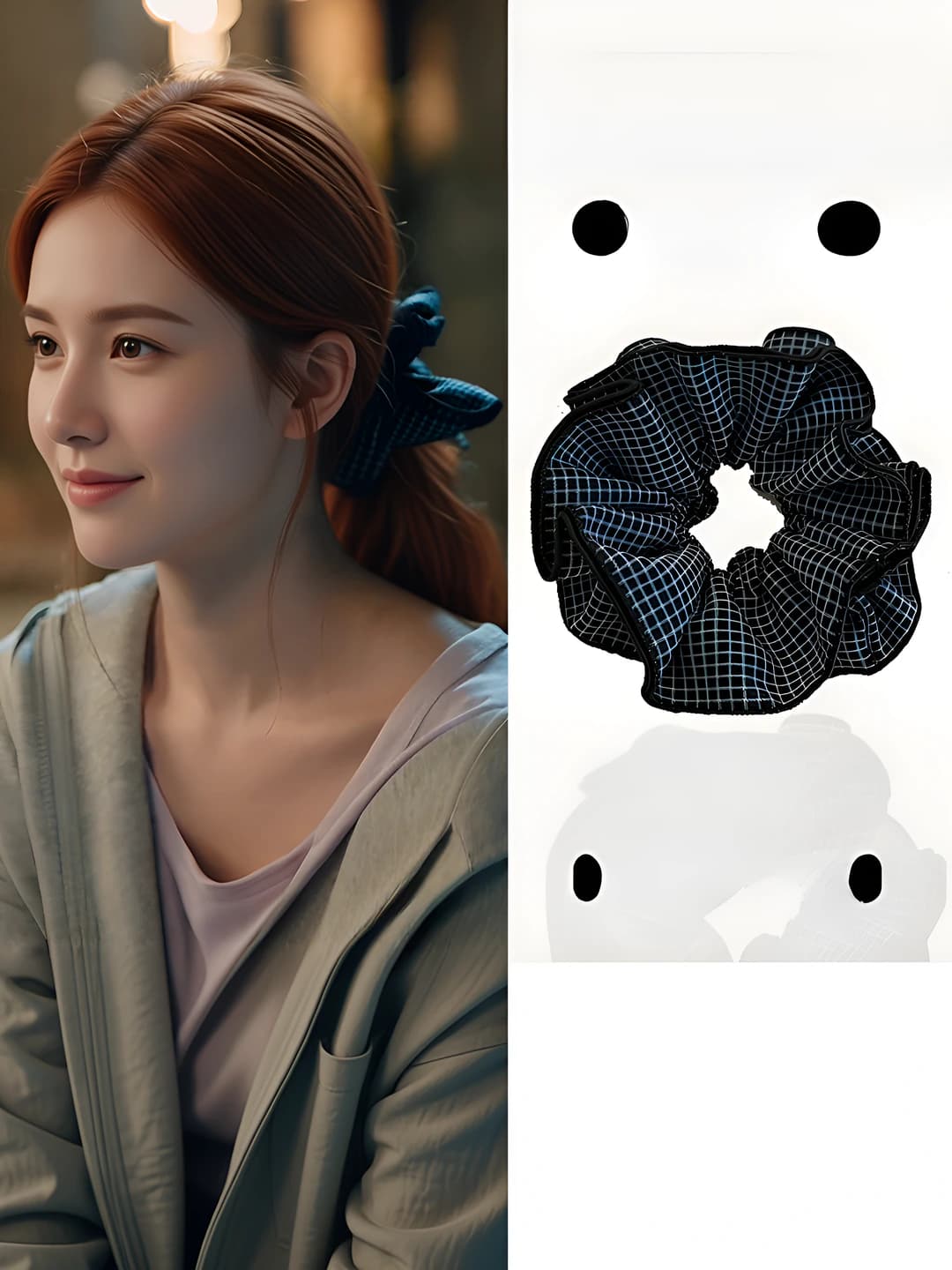 2# Blue striped plaid hair tie 17 cm