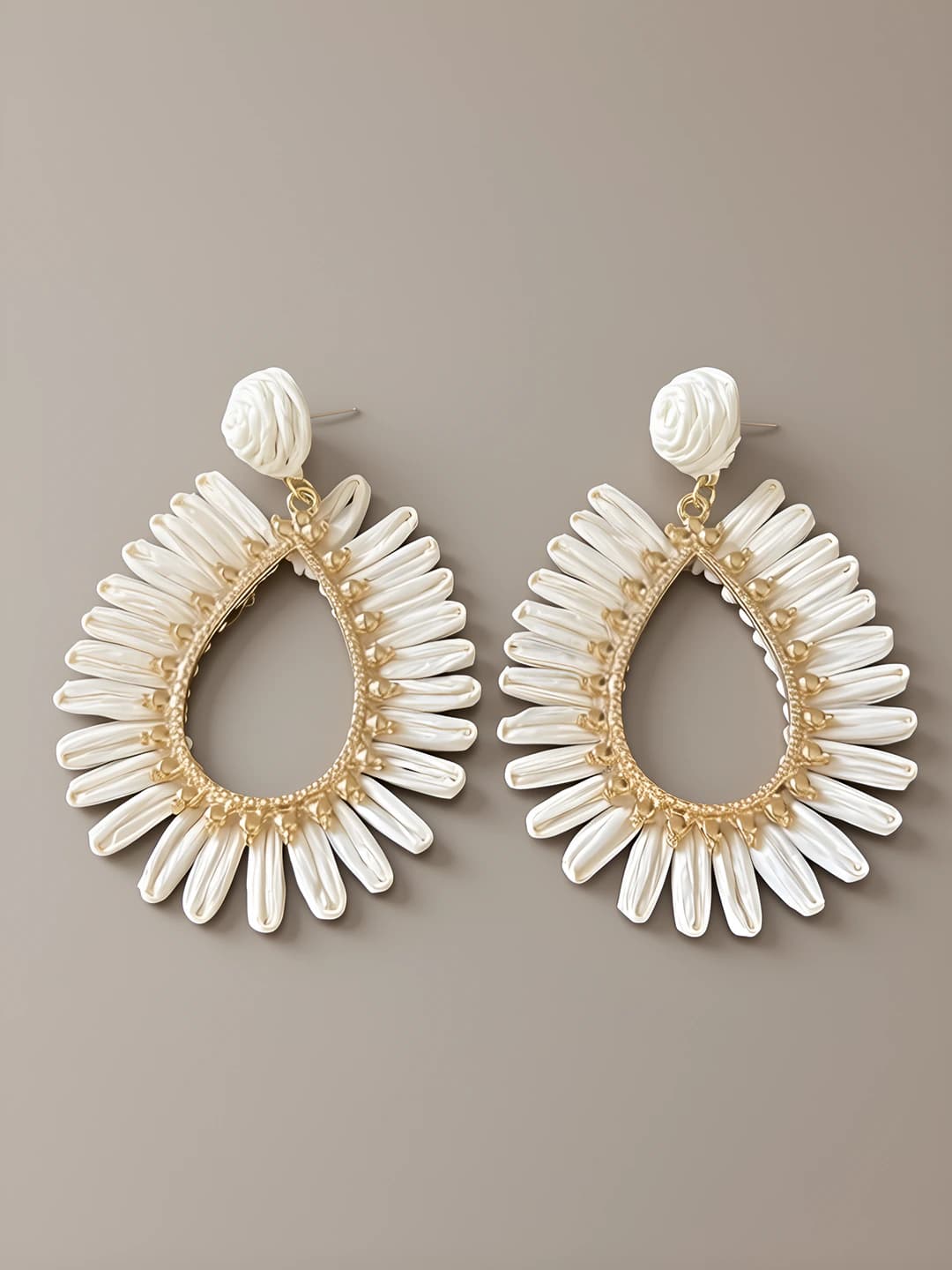 White openwork woven stud earrings