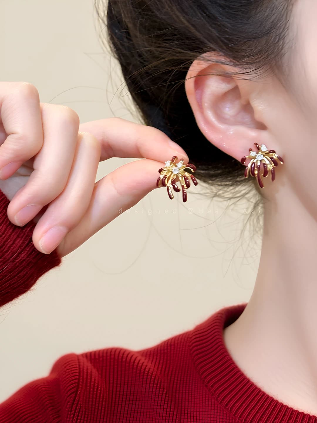 Red enamel fireworks earrings - silver