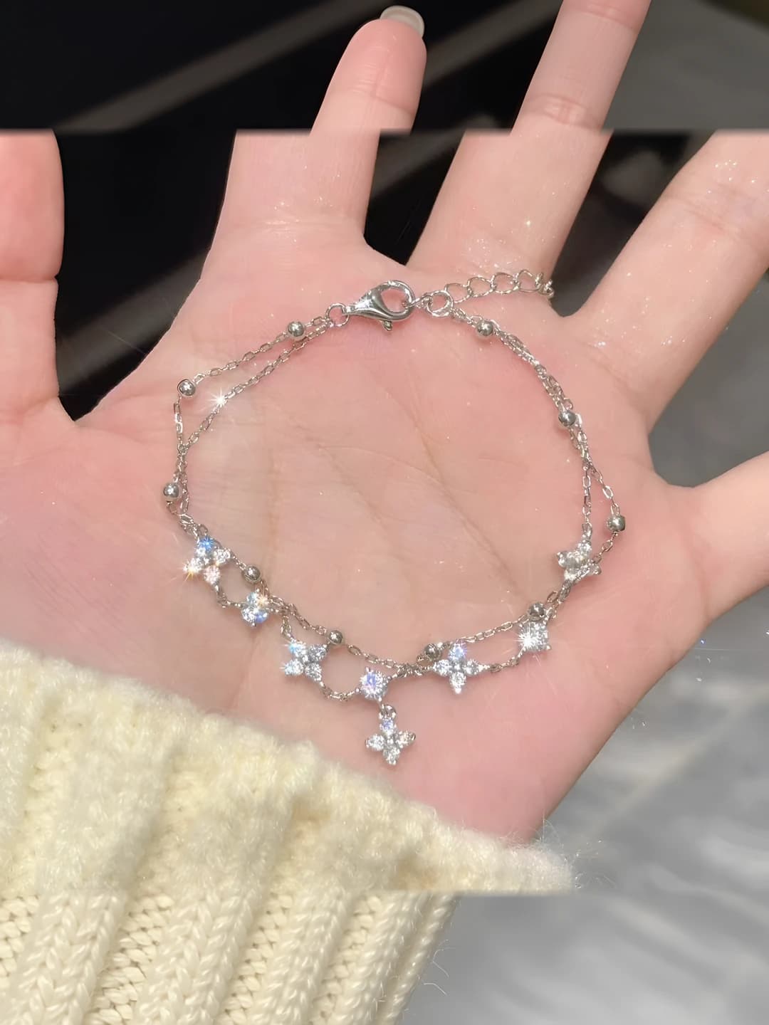 Women's double-layer clover bracelet, ins style design element