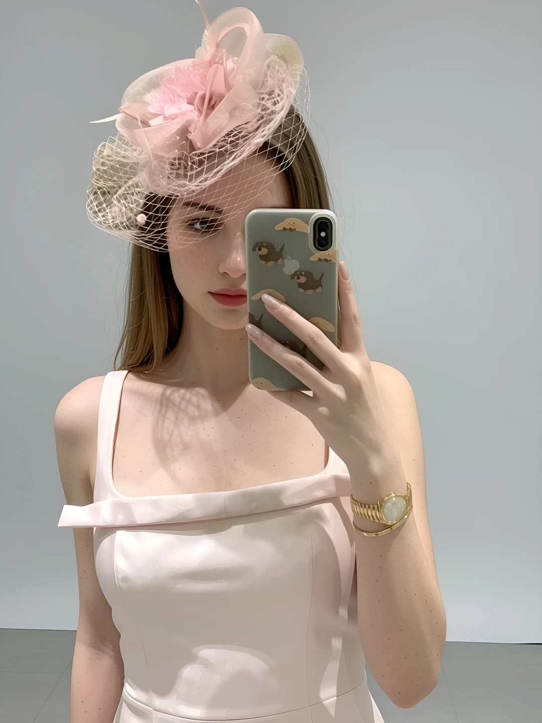Pink mesh mini hat