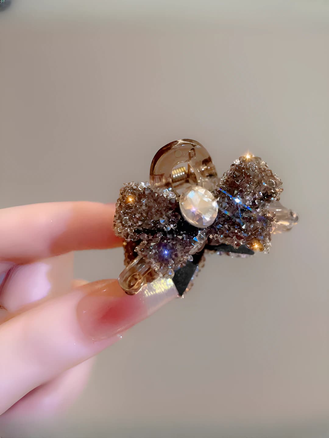 Champagne brown bow small hair clip