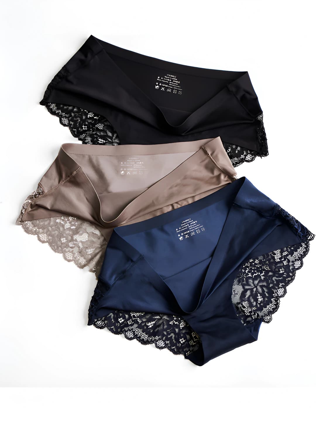 Women's lace briefs: ice-silk fabric, breathable, seamless, quick-dry, 3D pattern, all-season
