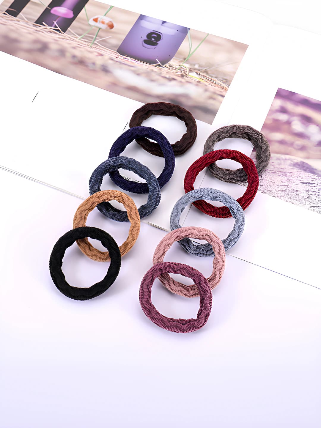 Women's hair ties, 20 pcs, extra stretch, seamless, jacquard pattern, fabric