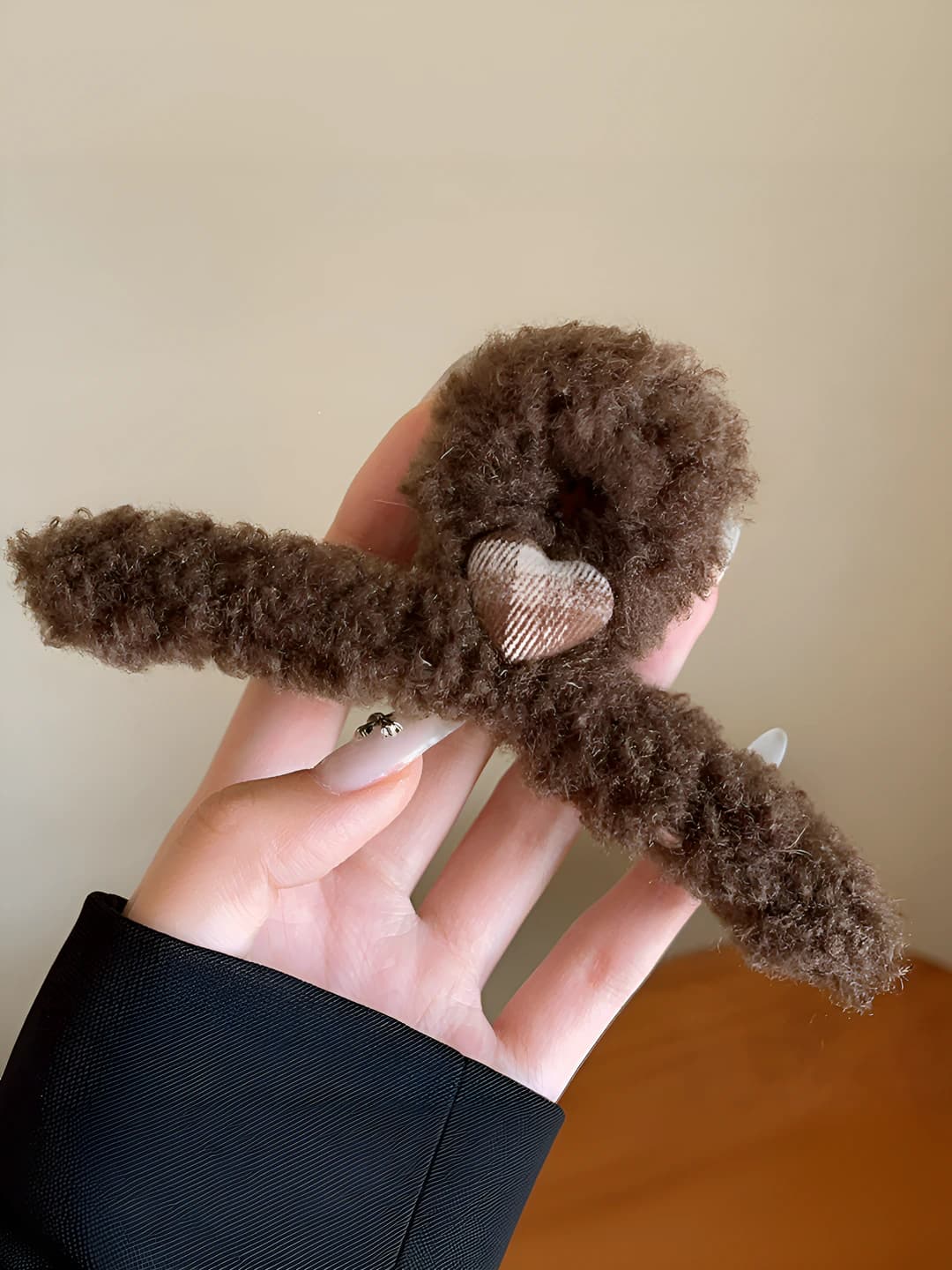 Brown, heart plaid, ~14 cm