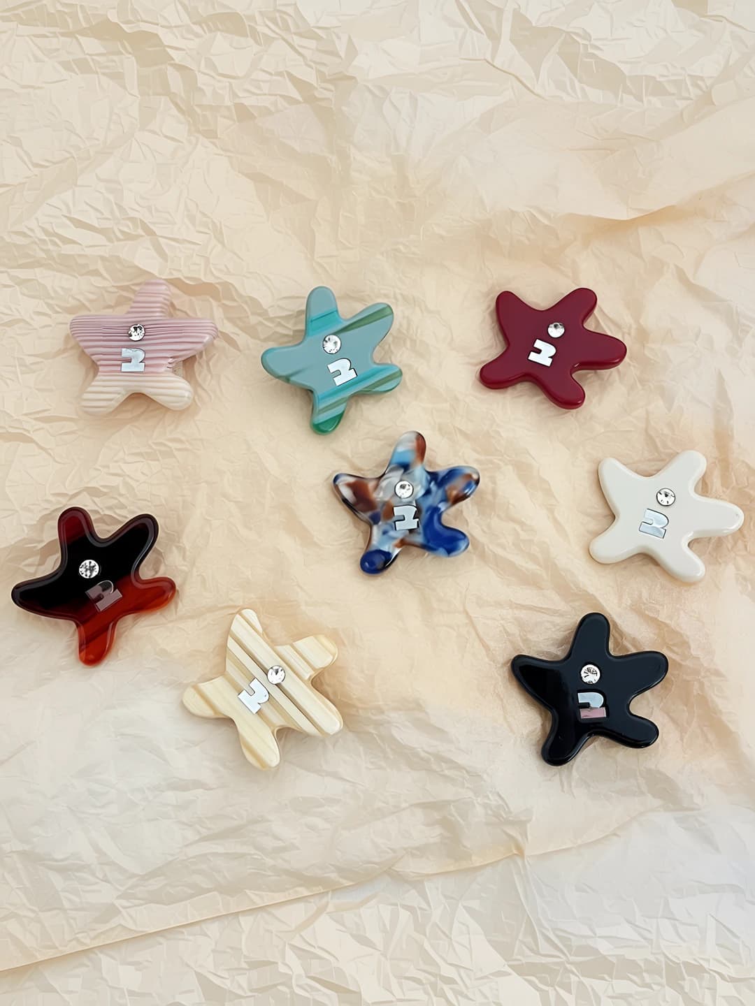 Women's star-shaped hair clips and combs, acetate, die-casting, side clips, design element in playful style