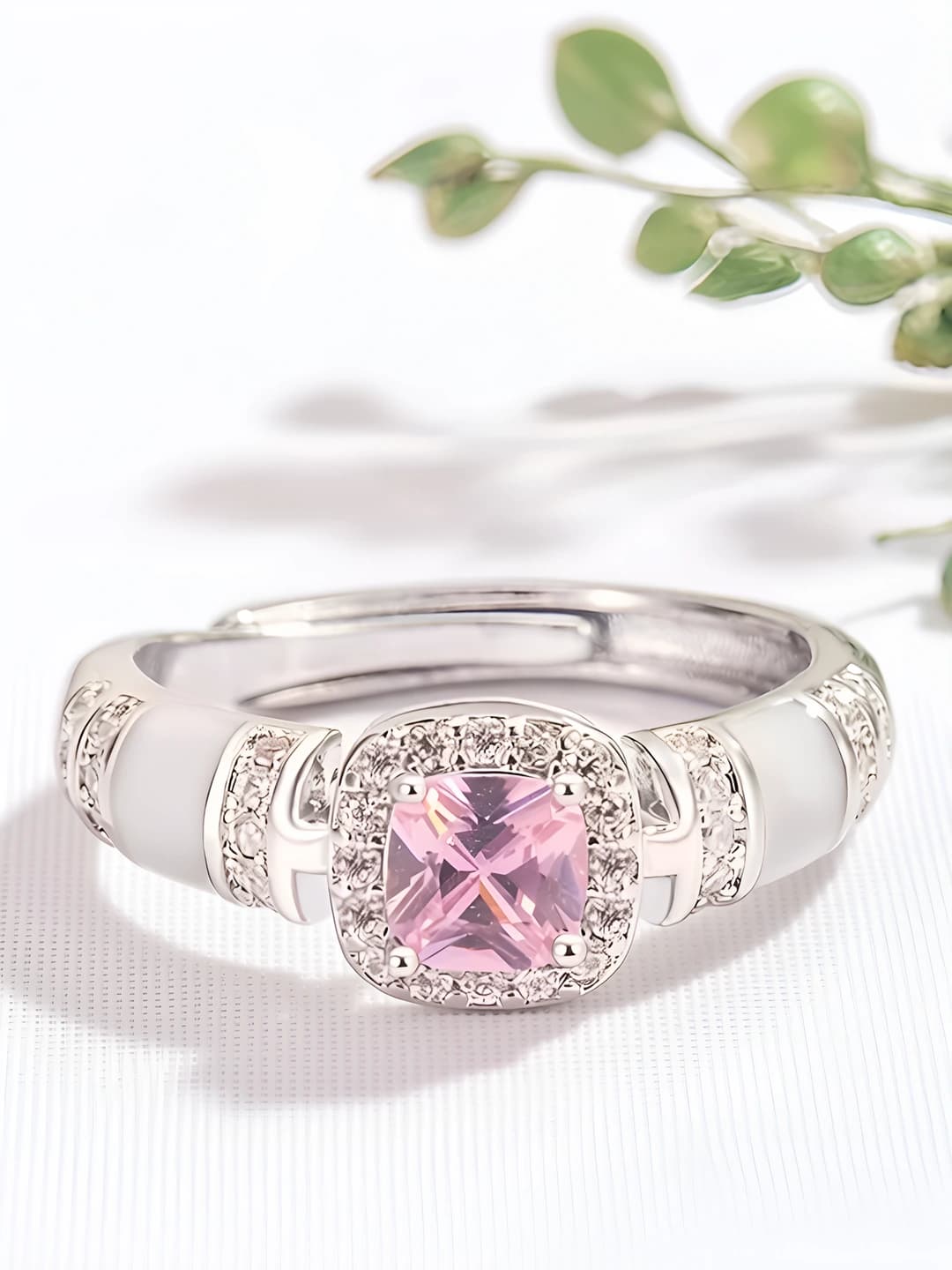 Women's pink square-shaped faux mother-of-pearl ring, light luxury, enamel drop craft, niche design, index finger ring