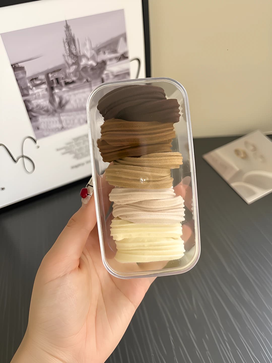 Milk coffee striped box hair ties - 10 pcs
