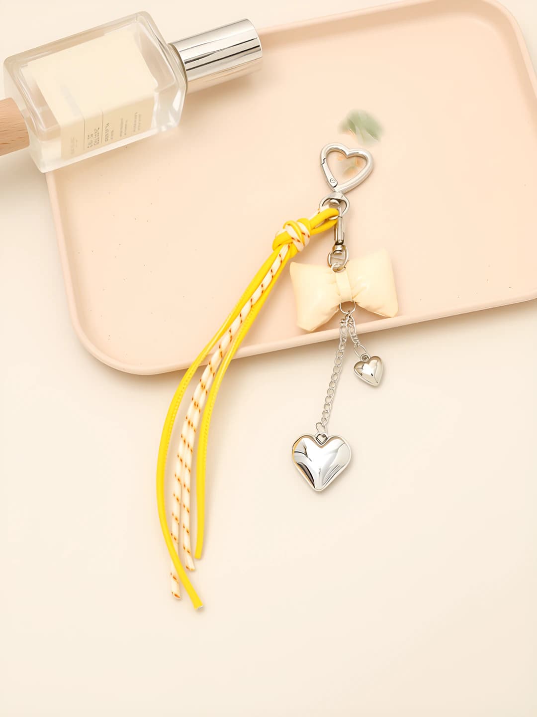 Leather and braided cord, off-white bow