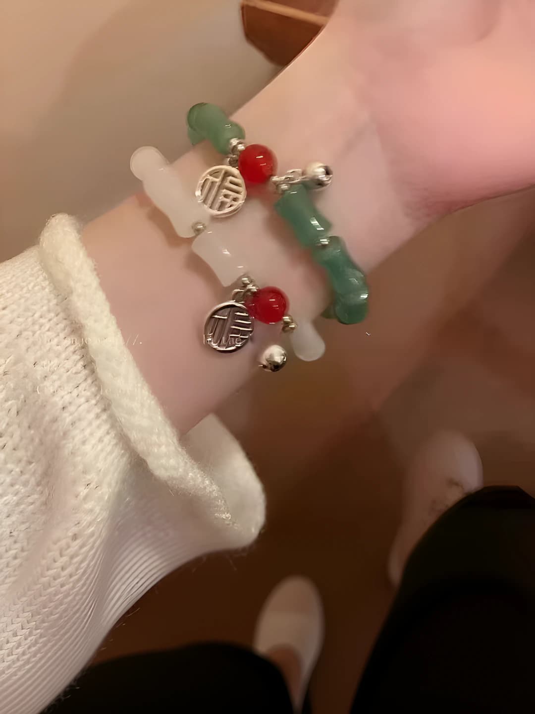 Women's beaded bracelet with bamboo design in retro style
