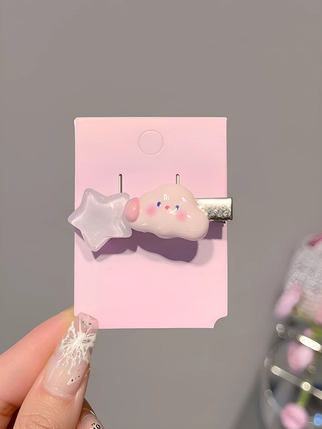 Pink star cloud clip 4 cm