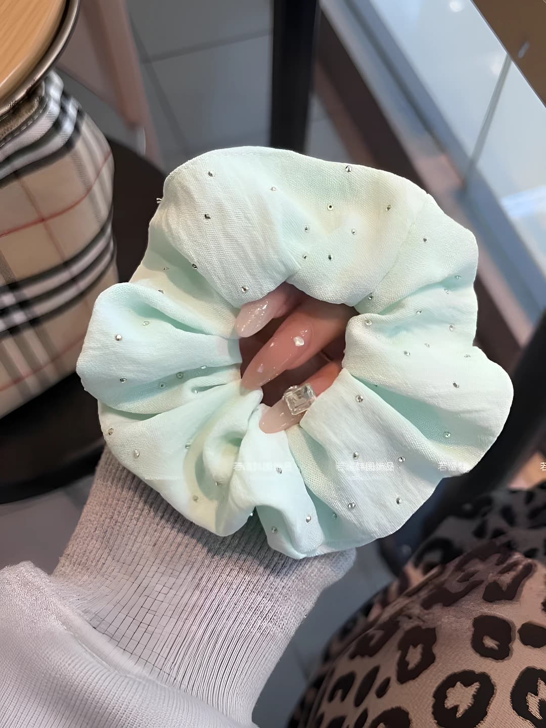 Light blue, rhinestone, 10 cm