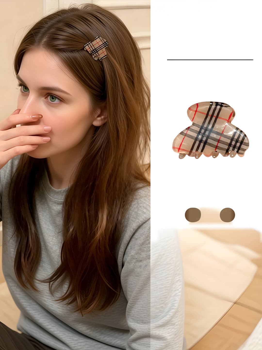 1# Gold plaid small clip, ~3 cm