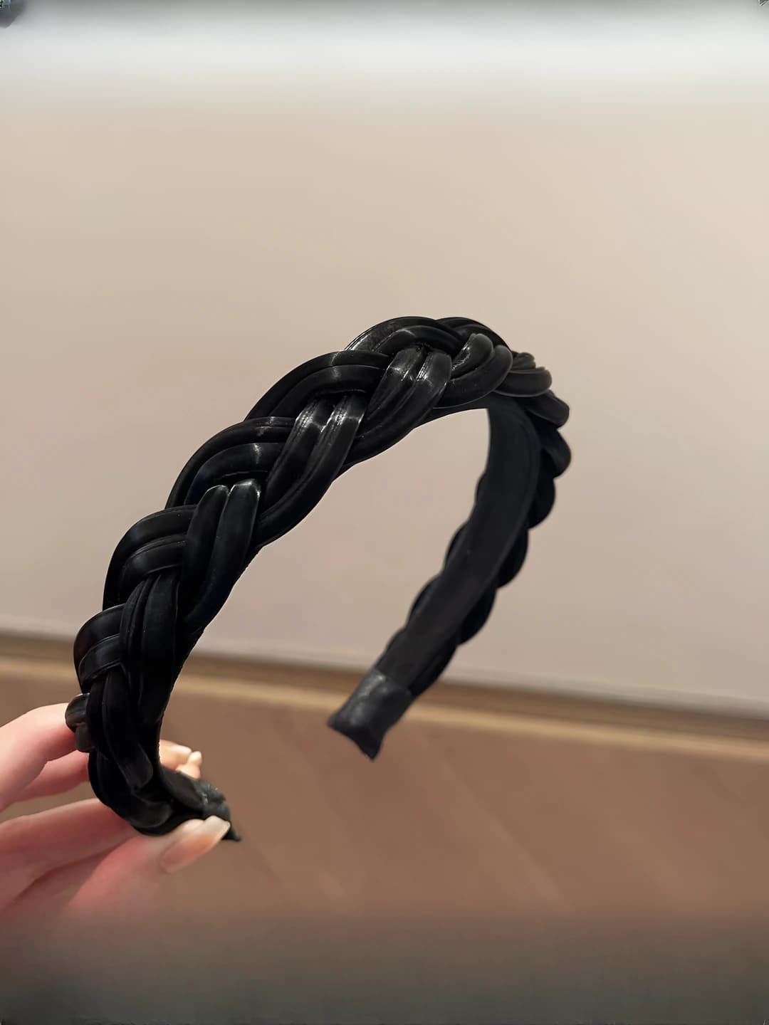 Black leather braided twist headband