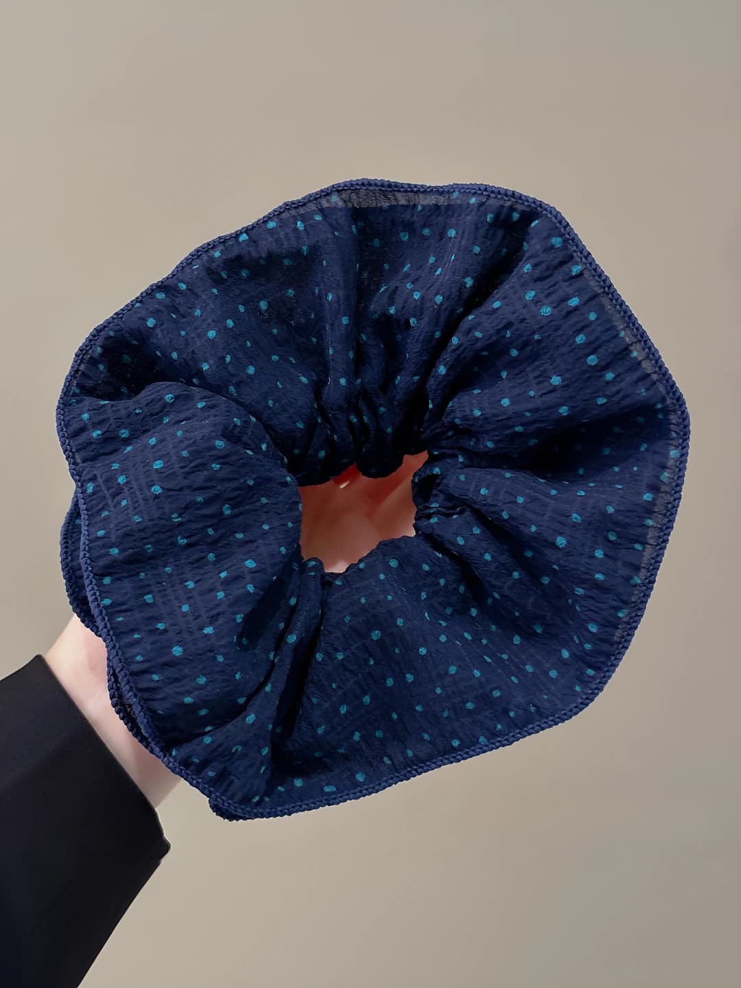 1# Dark blue polka dot hair tie 18 cm