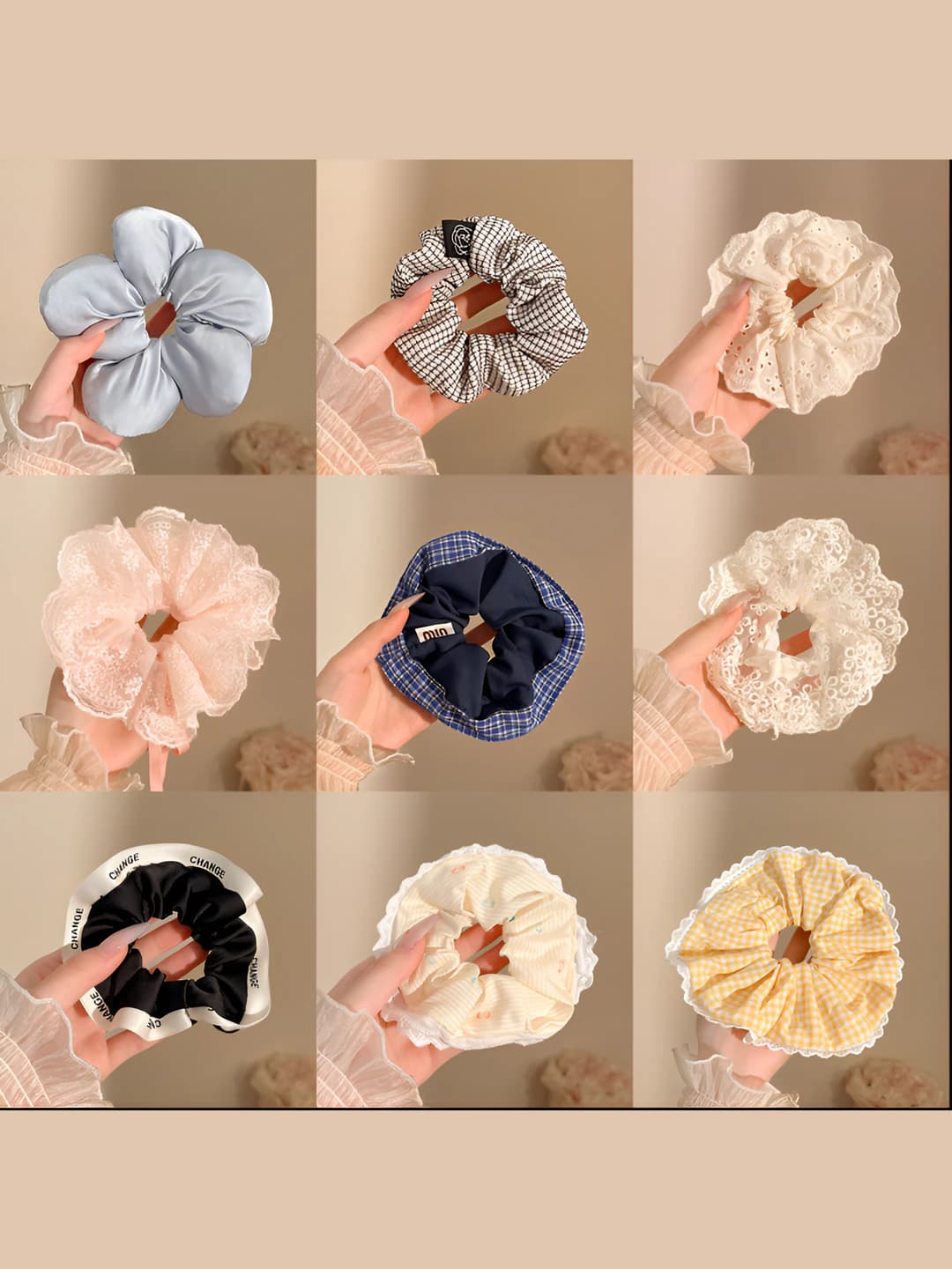 Women's stretch hair scrunchies with flowers and bear pattern, Korean style, high elasticity