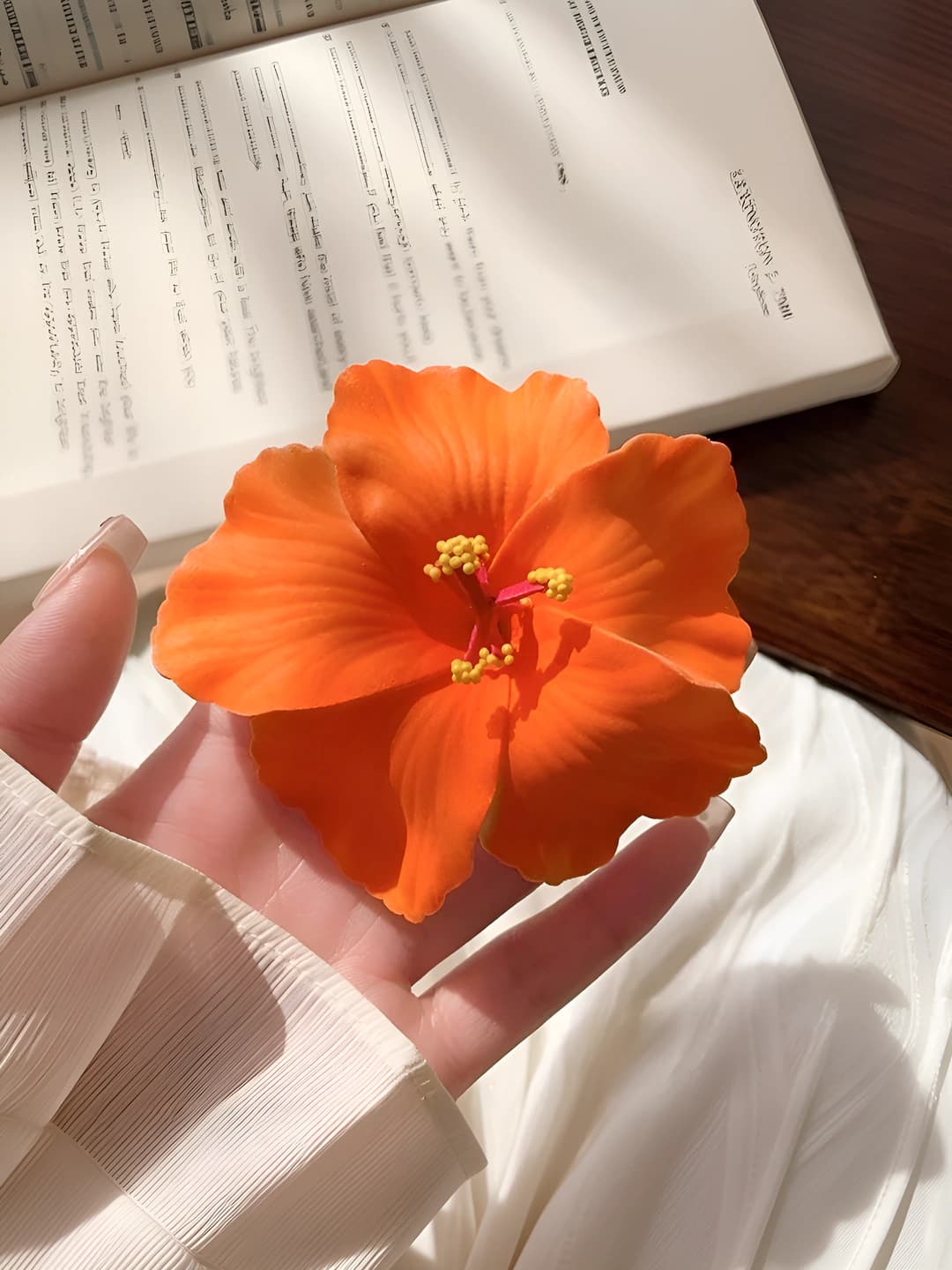 5# Orange plumeria hair clip ~10 cm