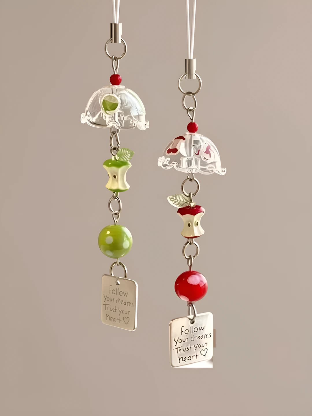 Women's apple-core wind-chime keychain charm, made of acrylic, ins style