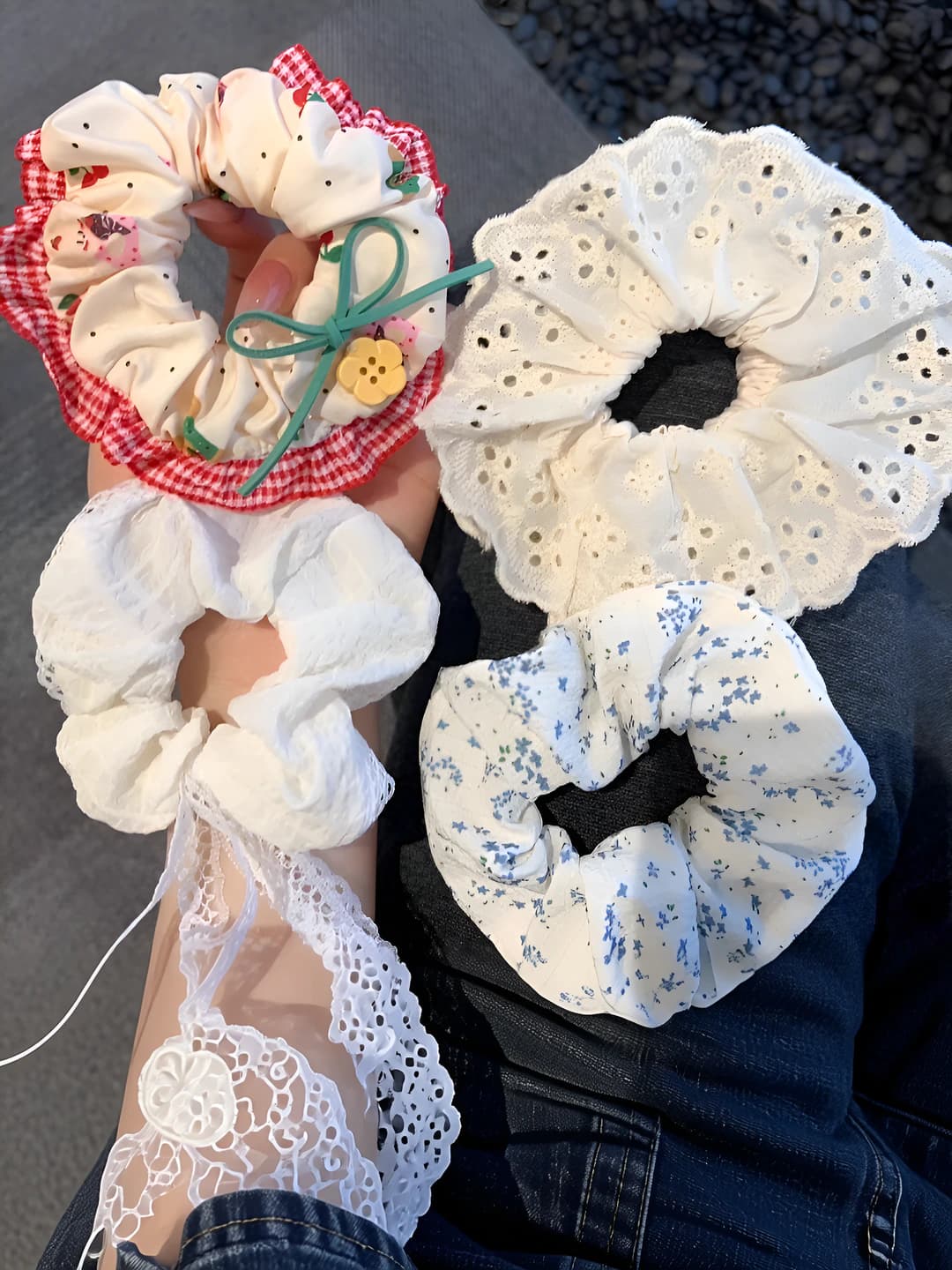 Women's Korean style lace hair ties, high stretch, handmade, sweet and simple design