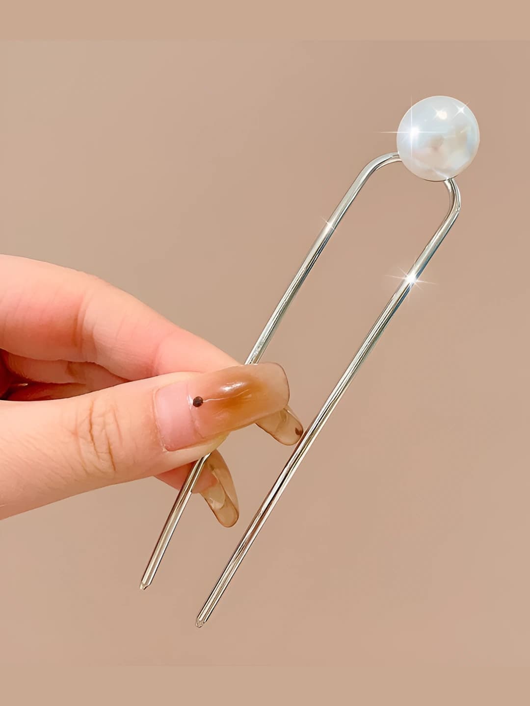 5# Silver pearl hairpin, 12.2 cm