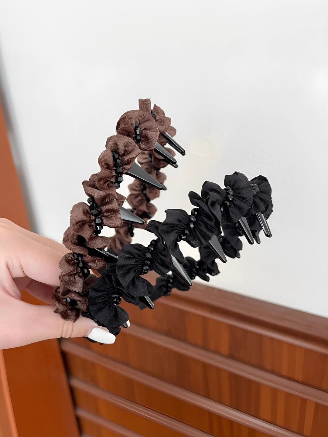 Women's Korean style handmade beaded and pleated headband
