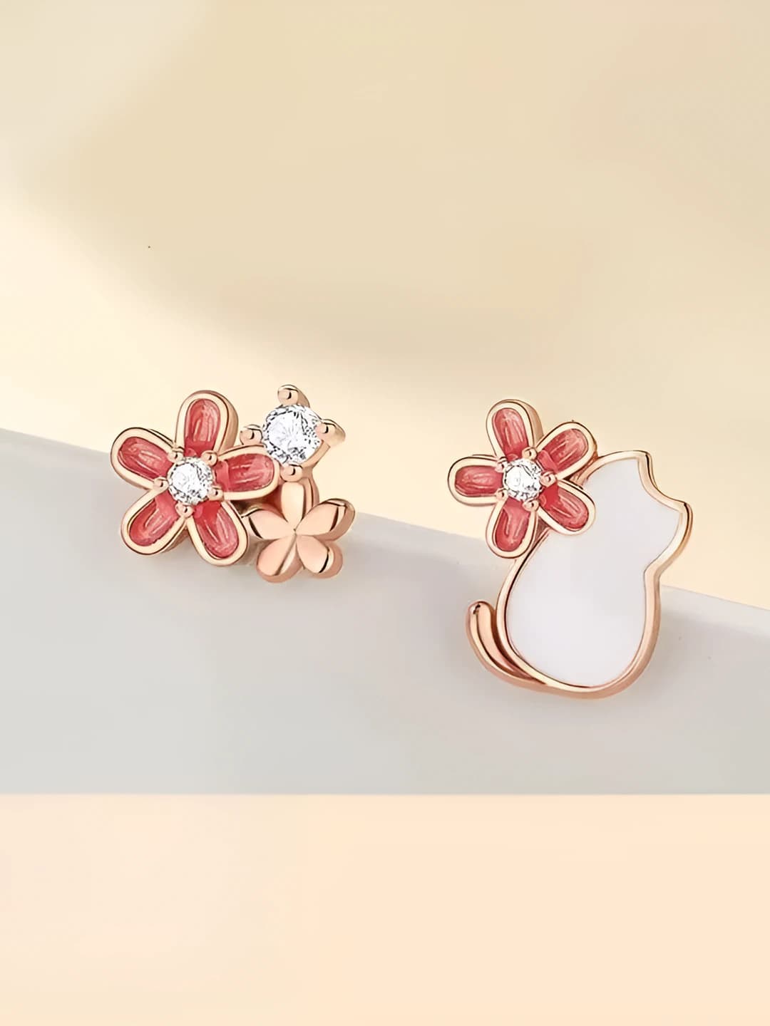 Flowers and cat ears earrings