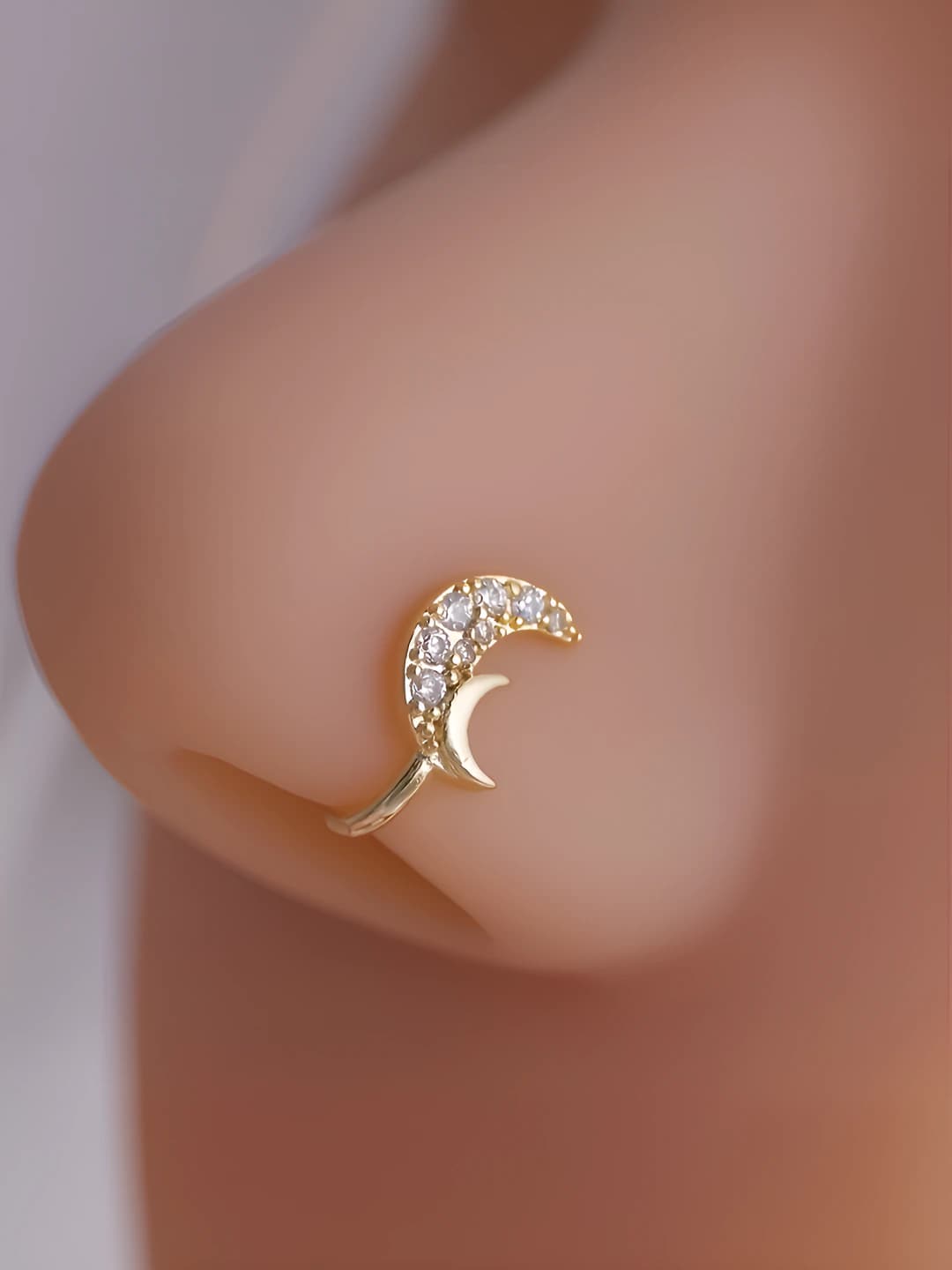 Double layer moon zircon nose clip