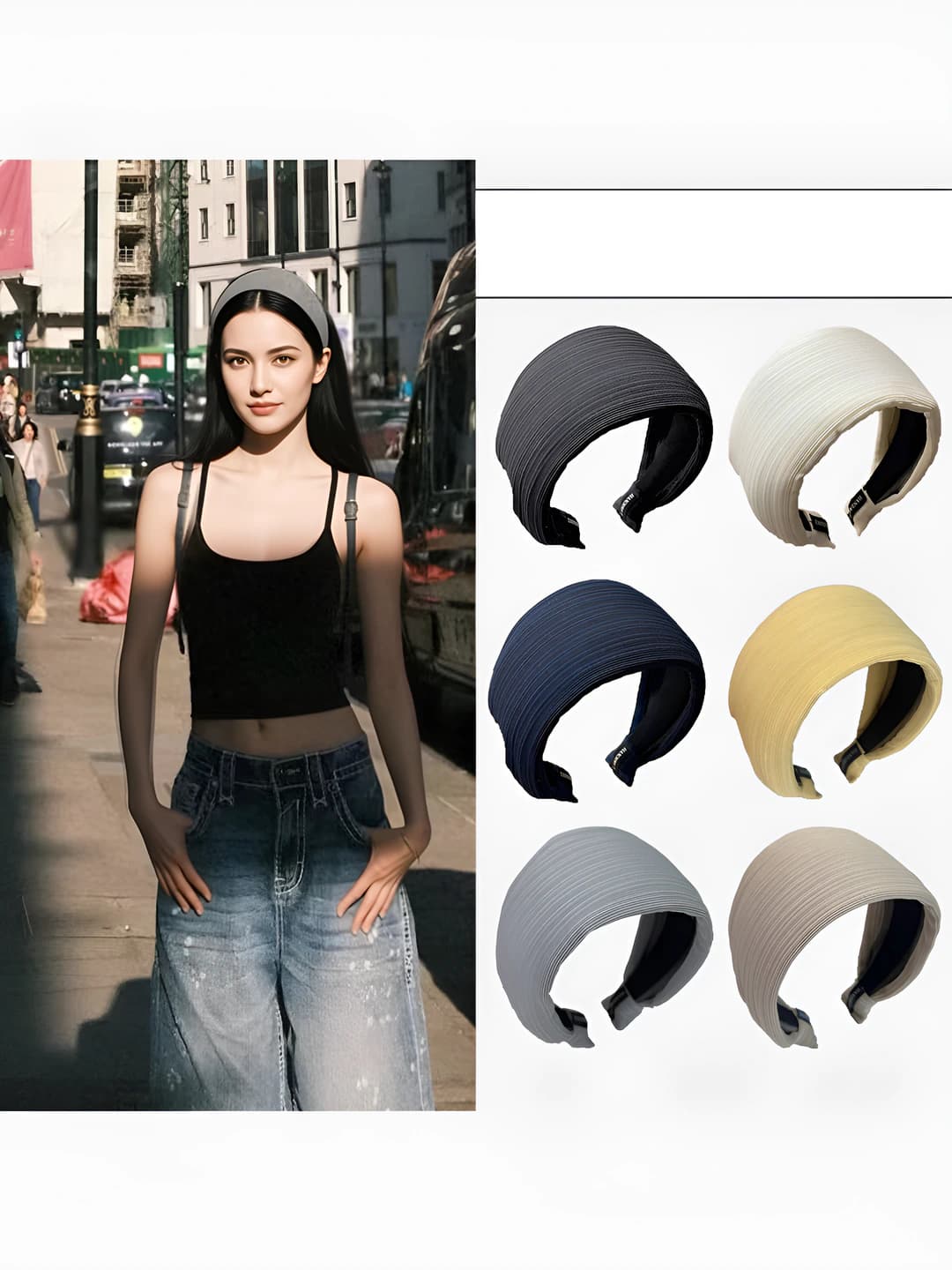 Women's Korean style non-slip wide black knitted headband
