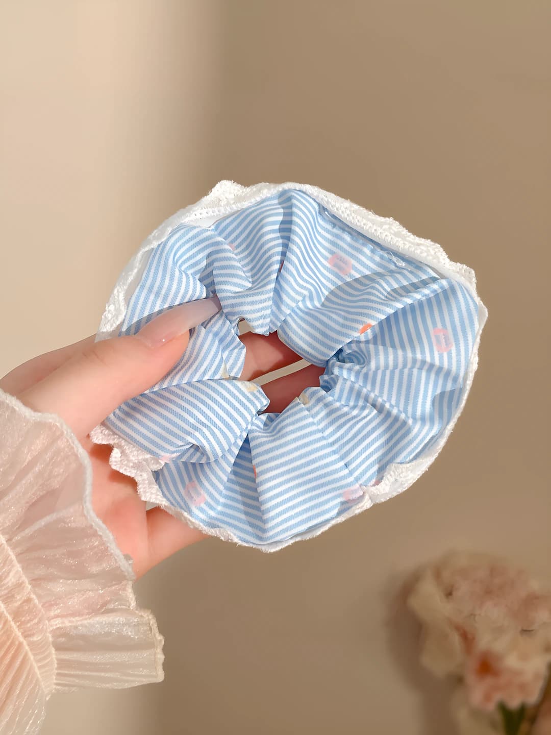 Polka stripe, blue 12.5 cm