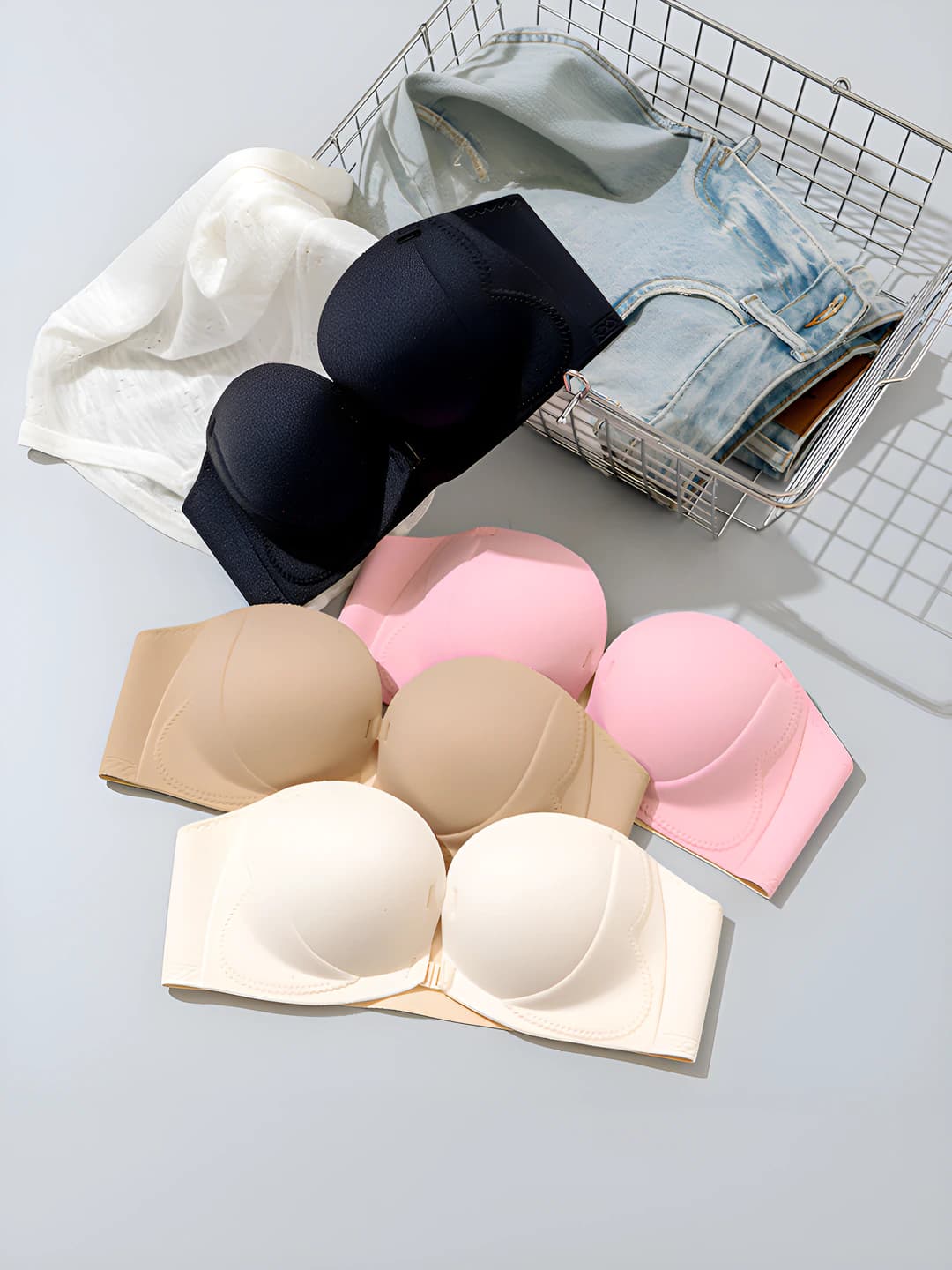 Women's French sexy small bust push-up front closure non-slip breathable skin-friendly strapless bra