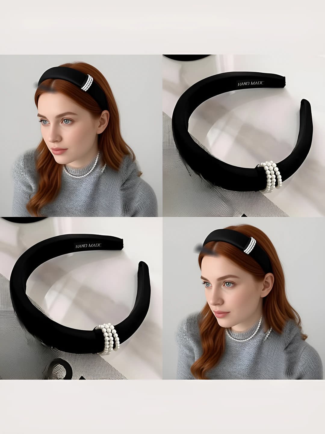Women's 2026 pearl-decorated velvet headband, wide, handmade, sweet style