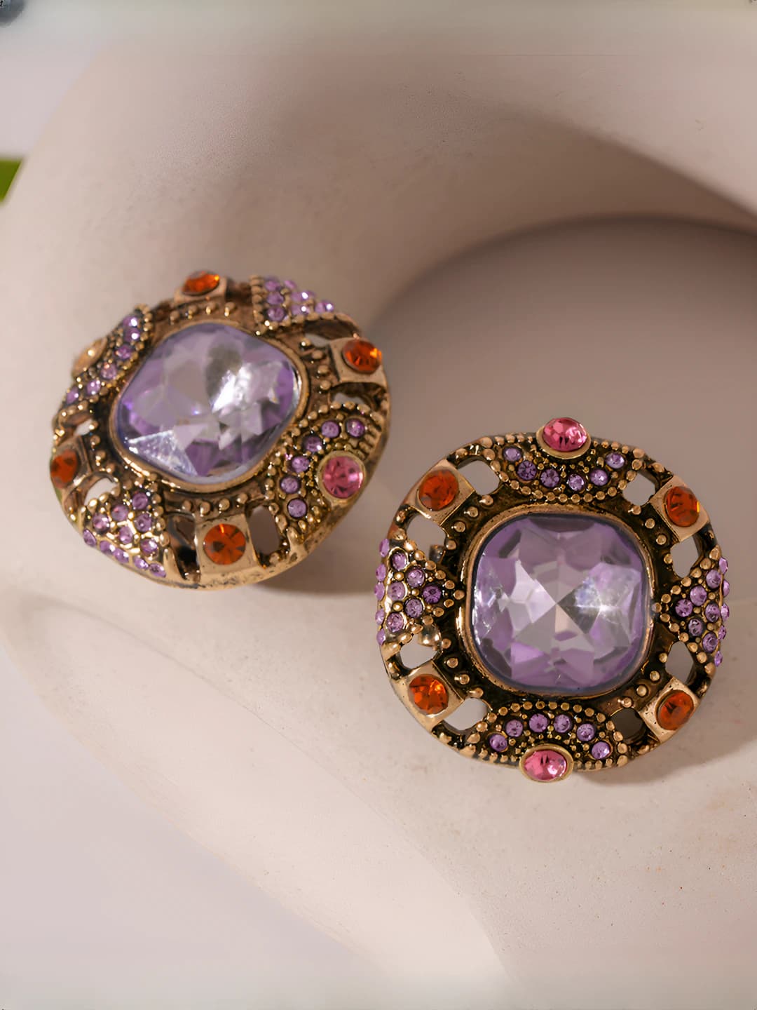 Серебряная игла - Фиолетовые геометрические серьги