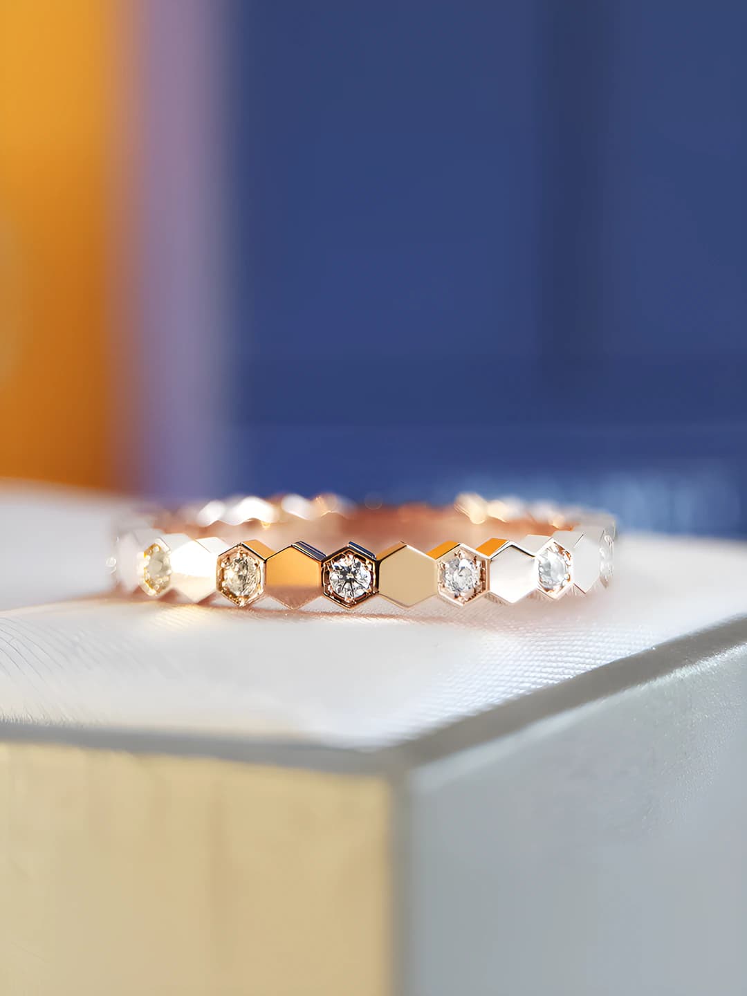 Rose gold half circle diamonds