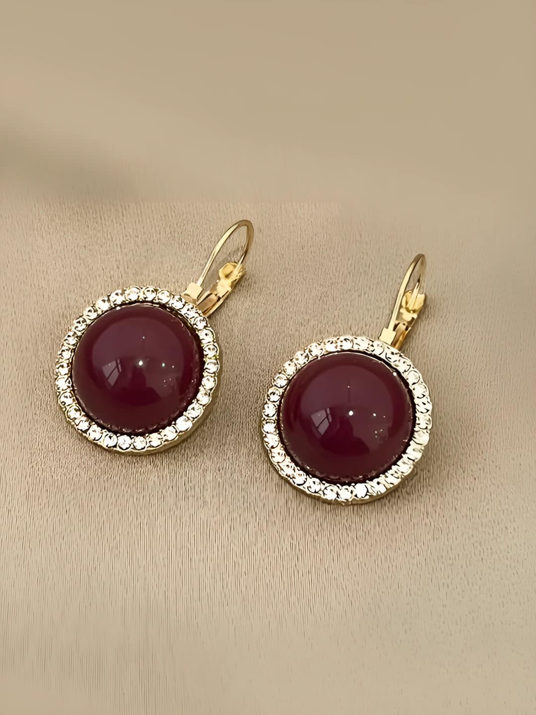 Women's red retro earrings with pearls and geometric shape
