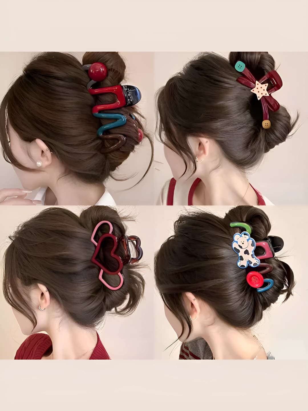 Women's hair clips and combs: playful style, contrasting colors, cutout, for thick hair, back of head updo, shark clip