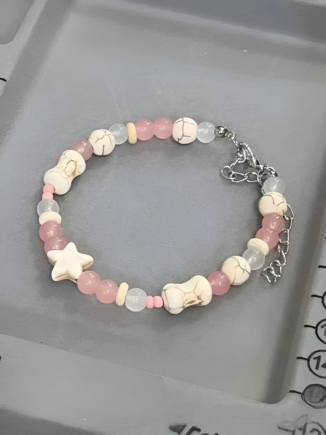 Women's summer macaron healing style beaded bracelet with bone and star shapes