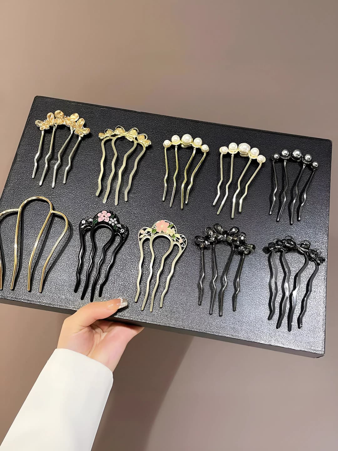 Women's decorative hair combs and clips with crystals and butterfly U-shape