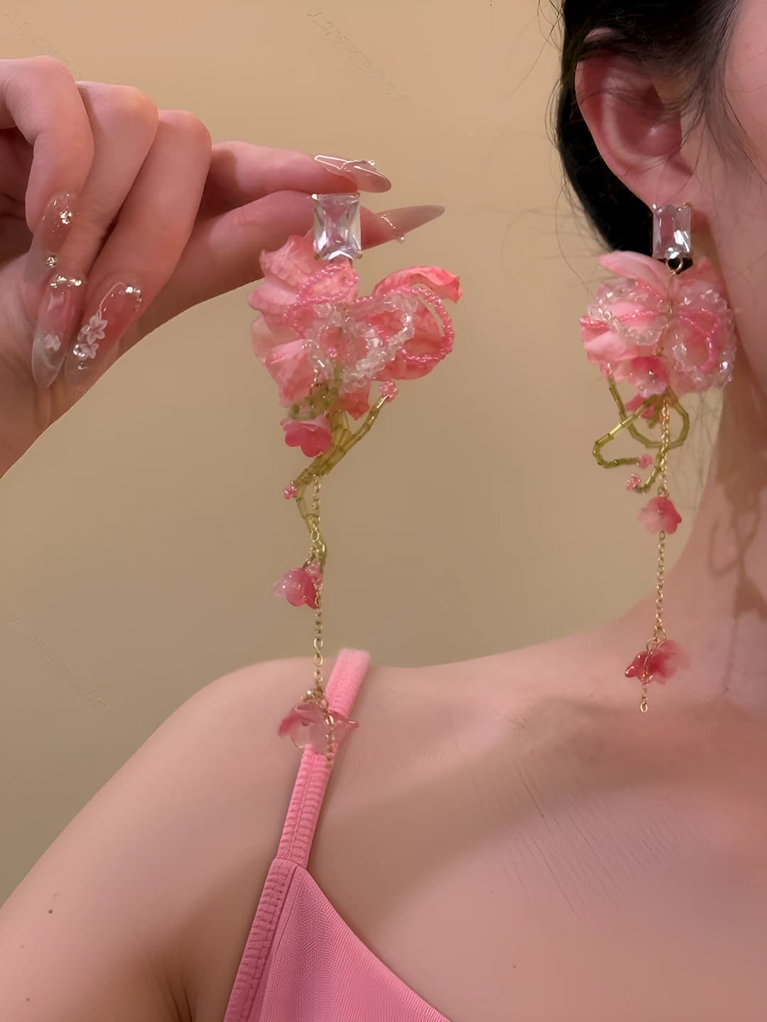 Серебряная игла - Розовый тканевый цветок