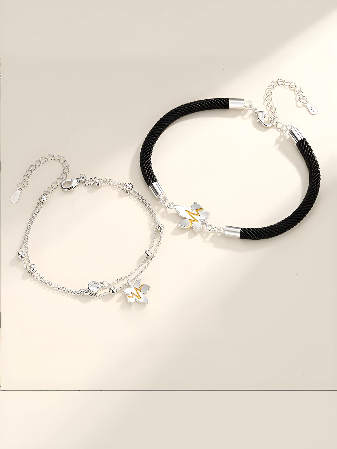 Couples' bracelet in Korean style, copper, leaf shape, braided