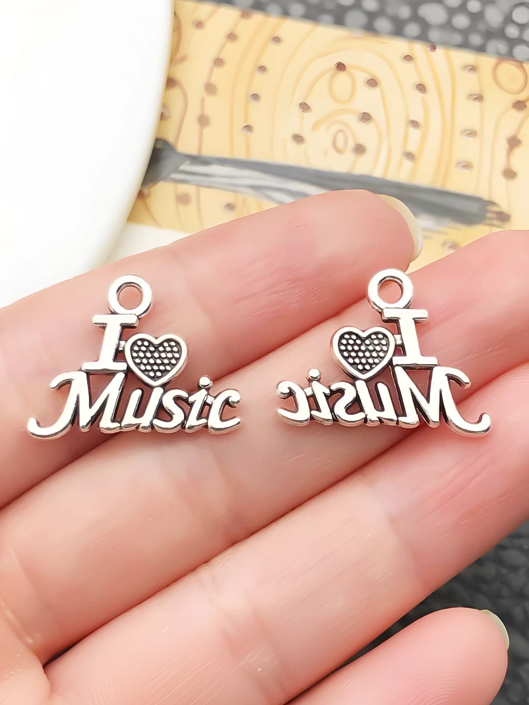 Античная серебро, сердце MUSIC, 15x20mm