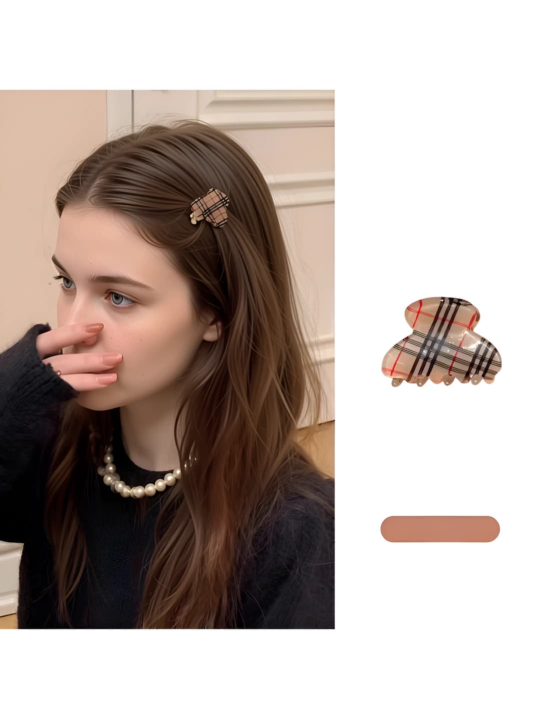 1# Gold plaid small clip, ~3 cm