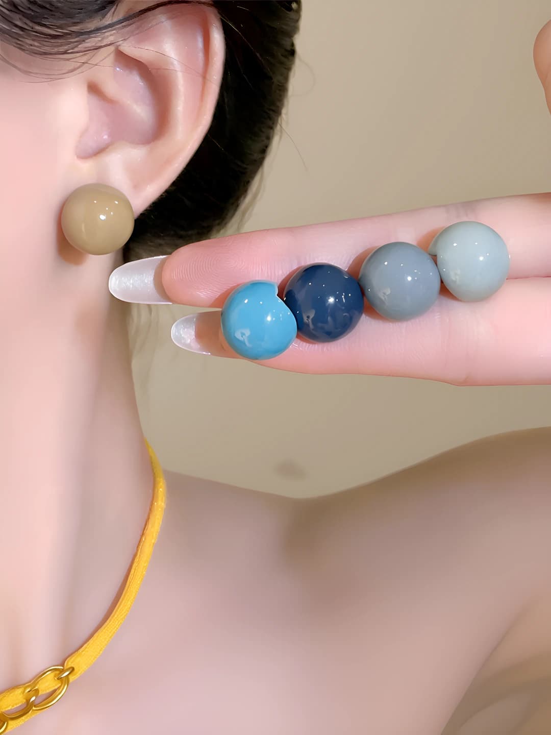 Women's round stud earrings, brass, steel post, enamel process, minimalist style, design element