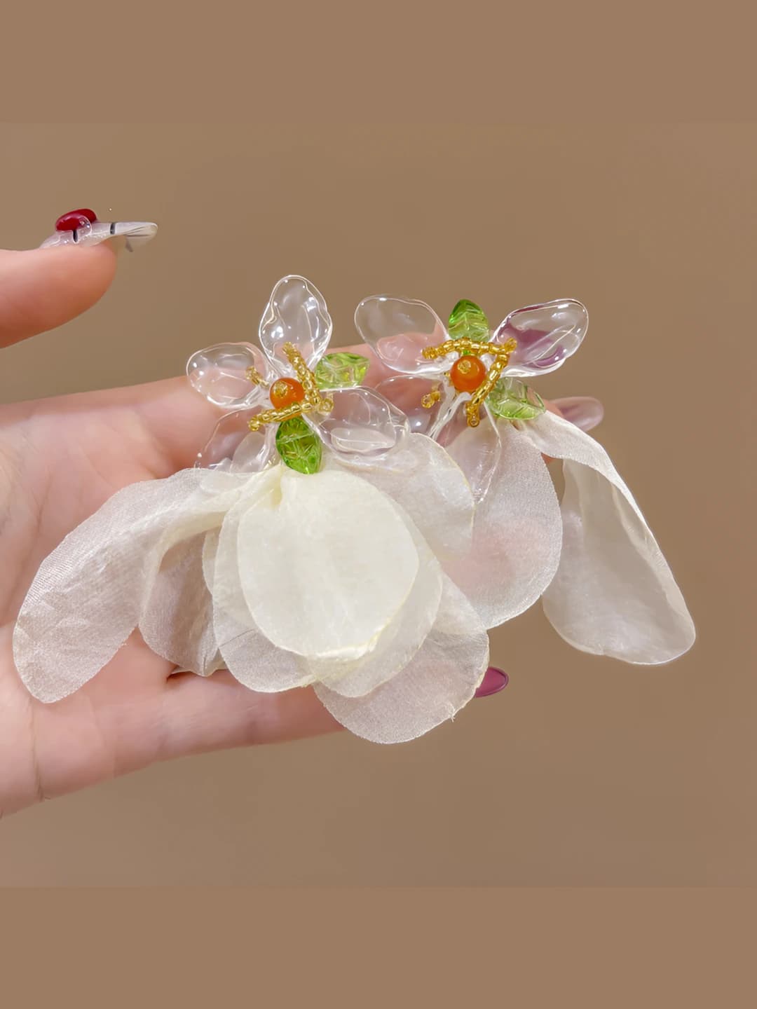 White mesh flower earrings