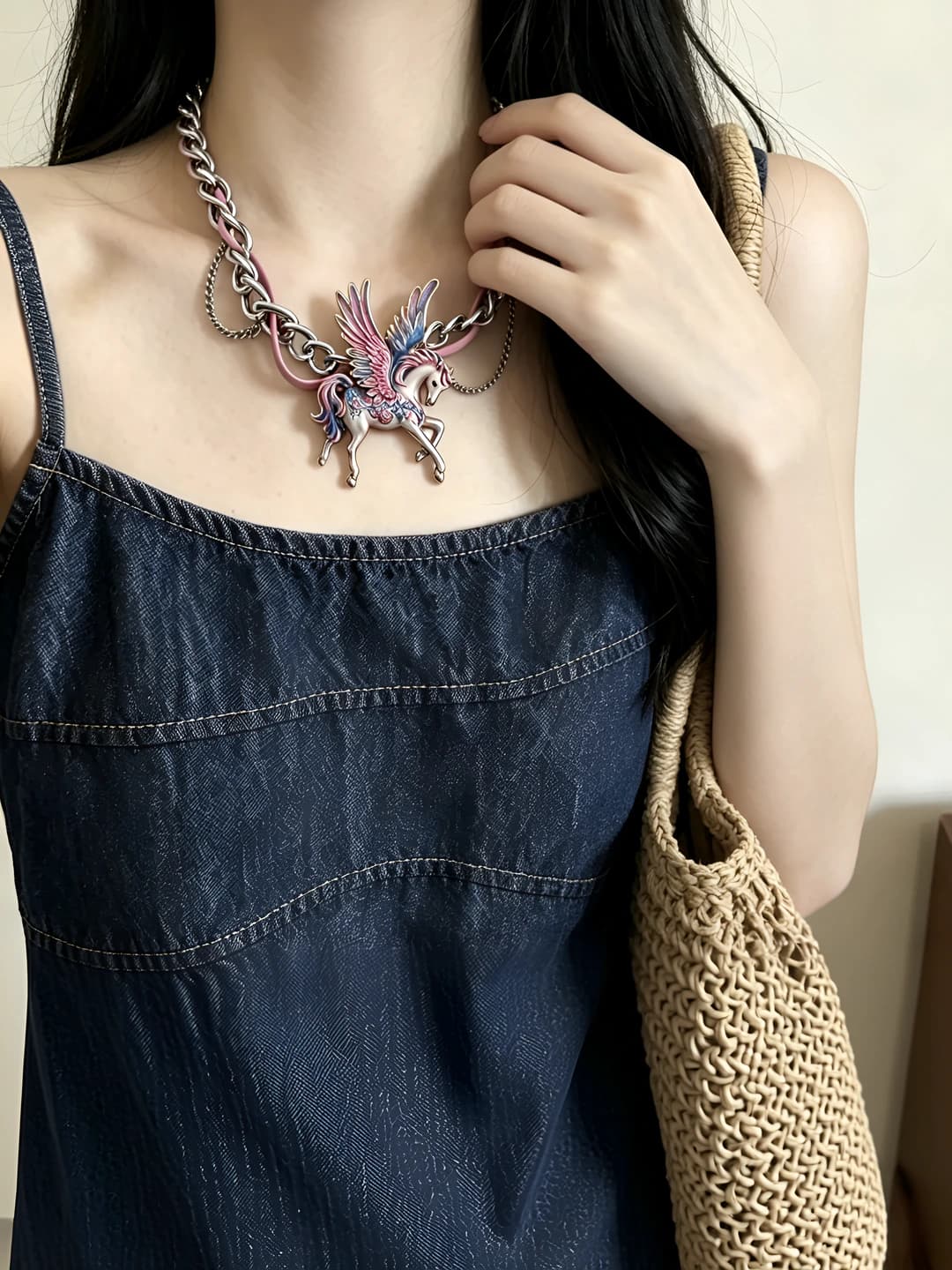 Women's y2k style Pegasus pendant chain, choker, 31-40 cm